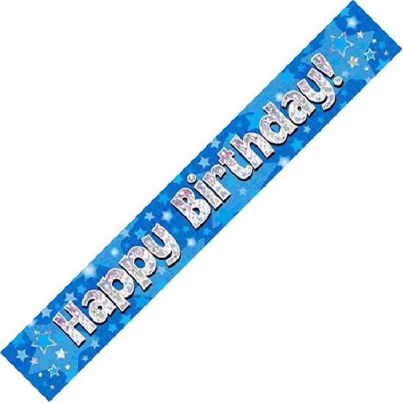 9FT HAPPY BIRTHDAY BLUE HOLOGRAPHIC BANNER