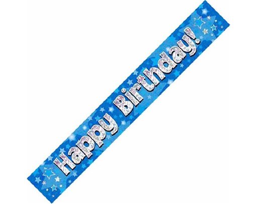9FT HAPPY BIRTHDAY BLUE HOLOGRAPHIC BANNER