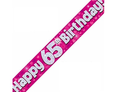 9FT 65TH BIRTHDAY PINK BANNER