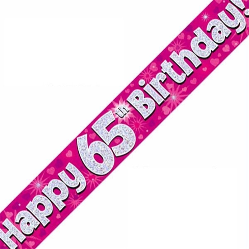 9FT 65TH BIRTHDAY PINK BANNER