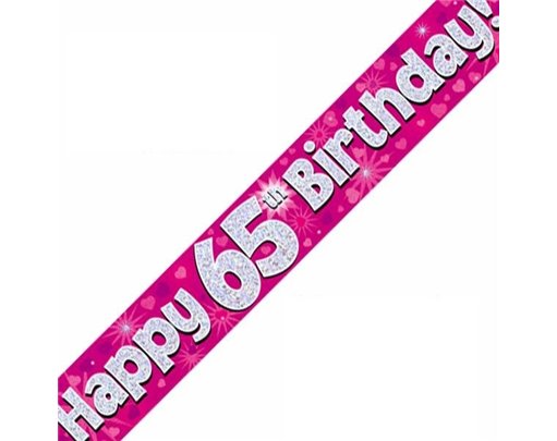 9FT 65TH BIRTHDAY PINK BANNER