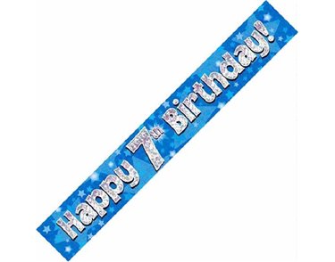 9FT 7TH BIRTHDAY BLUE HOLOGRAPHIC BANNER