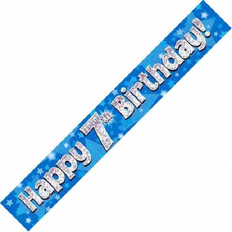 9FT 7TH BIRTHDAY BLUE HOLOGRAPHIC BANNER