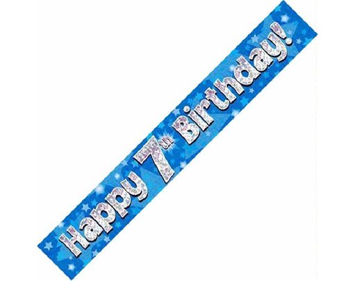 9FT 7TH BIRTHDAY BLUE HOLOGRAPHIC BANNER