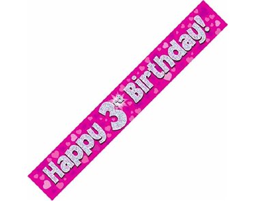 9FT PINK HOLO. 3RD B/DAY BANNER