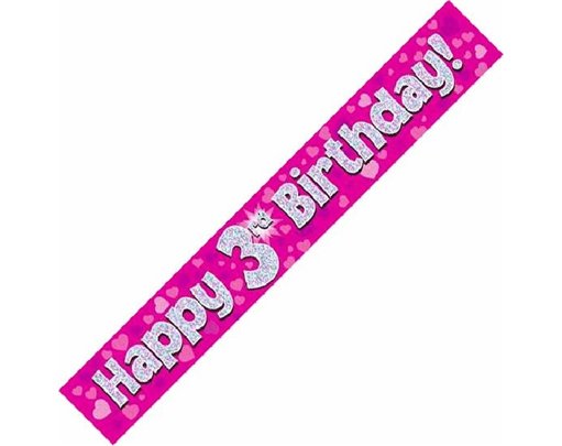 9FT PINK HOLO. 3RD B/DAY BANNER