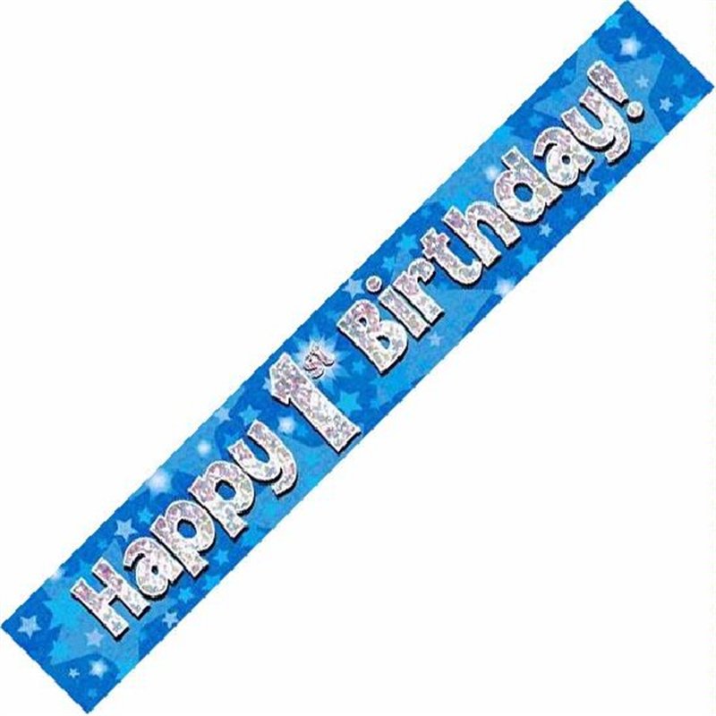9FT 1ST BIRTHDAY BLUE HOLOGRAPHIC BANNER