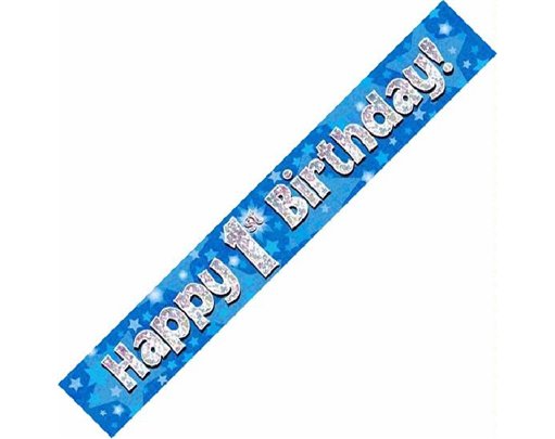 9FT 1ST BIRTHDAY BLUE HOLOGRAPHIC BANNER
