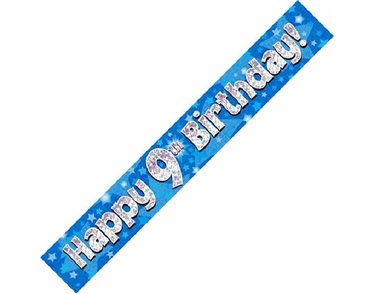 9FT 9TH BIRTHDAY BLUE HOLOGRAPHIC BANNER