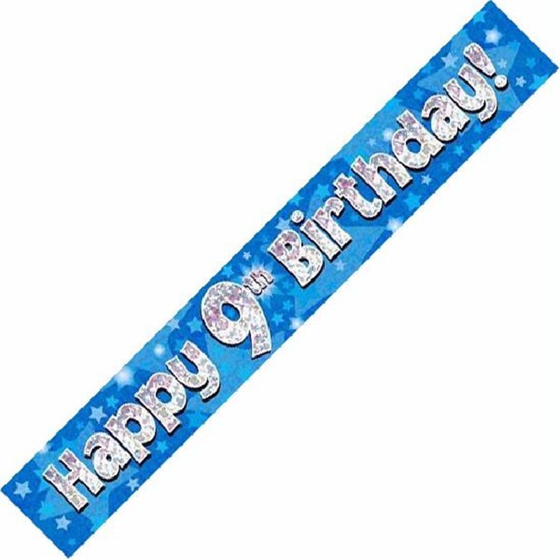 9FT 9TH BIRTHDAY BLUE HOLOGRAPHIC BANNER