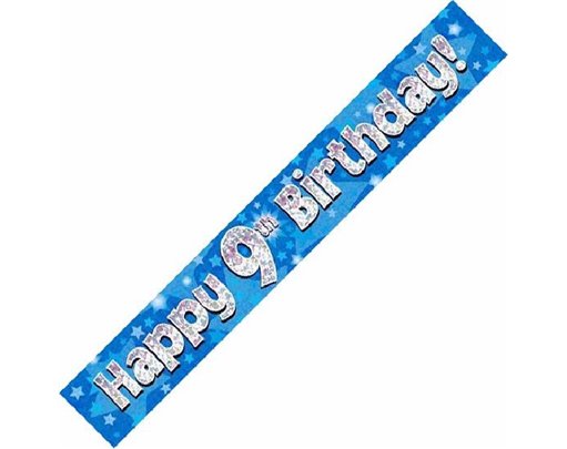 9FT 9TH BIRTHDAY BLUE HOLOGRAPHIC BANNER