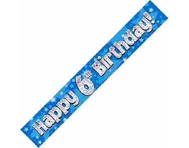 9FT 6TH BIRTHDAY BLUE HOLOGRAPHIC BANNER