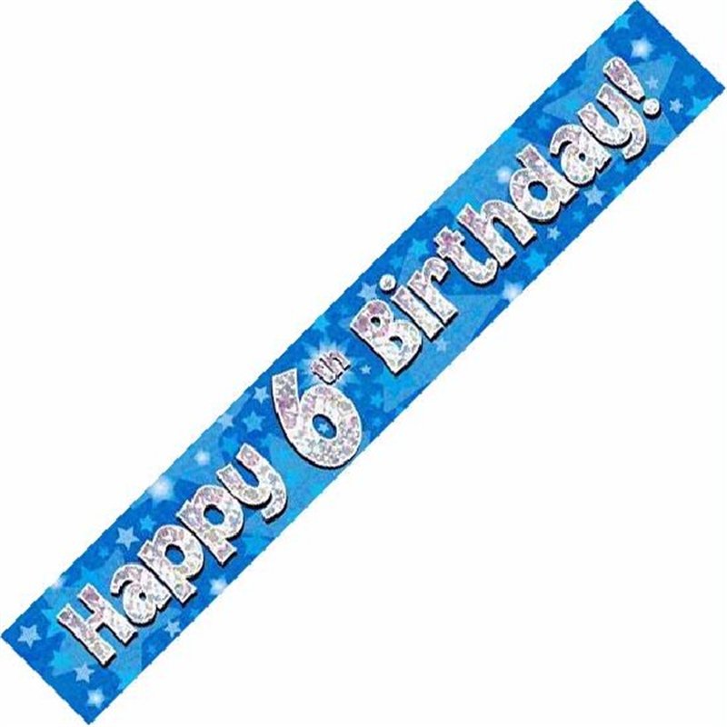 9FT 6TH BIRTHDAY BLUE HOLOGRAPHIC BANNER