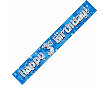 9FT 3RD BIRTHDAY BLUE HOLOGRAPHIC BANNER