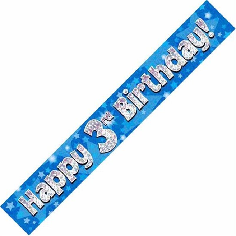 9FT 3RD BIRTHDAY BLUE HOLOGRAPHIC BANNER