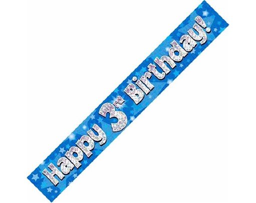 9FT 3RD BIRTHDAY BLUE HOLOGRAPHIC BANNER