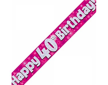 9FT 40TH BIRTHDAY PINK BANNER