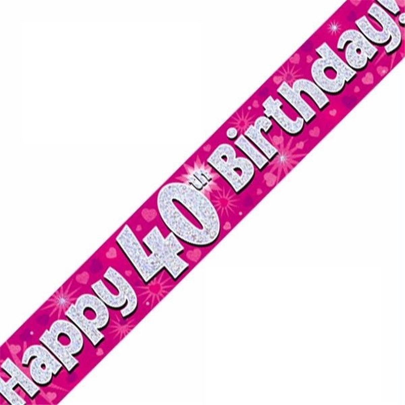9FT 40TH BIRTHDAY PINK BANNER