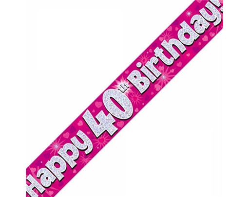 9FT 40TH BIRTHDAY PINK BANNER