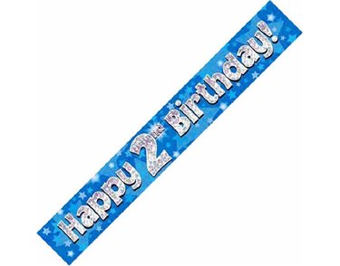 9FT 2ND BIRTHDAY BLUE HOLOGRAPHIC BANNER