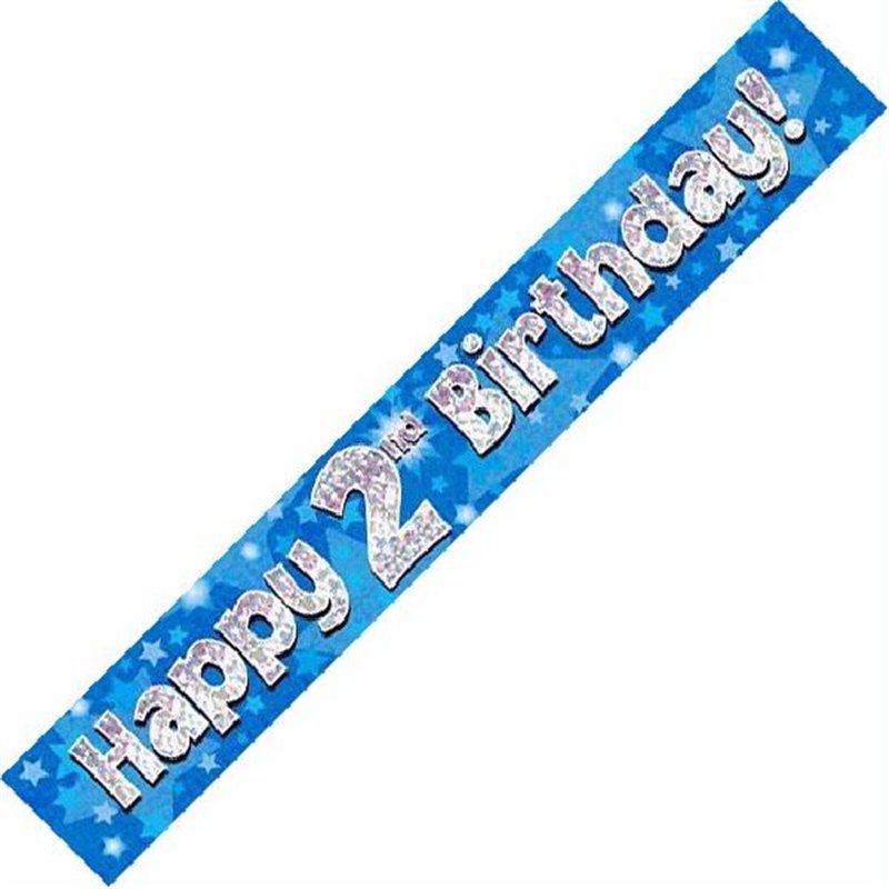 9FT 2ND BIRTHDAY BLUE HOLOGRAPHIC BANNER