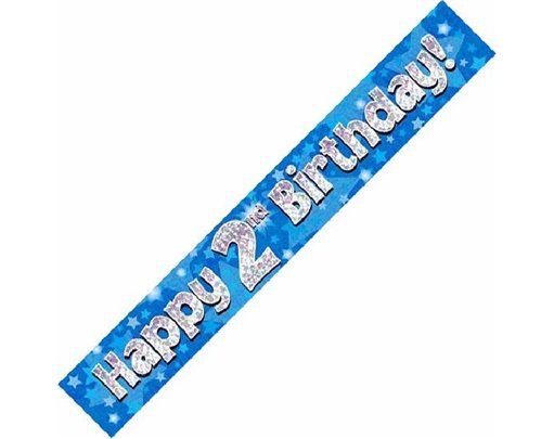 9FT 2ND BIRTHDAY BLUE HOLOGRAPHIC BANNER