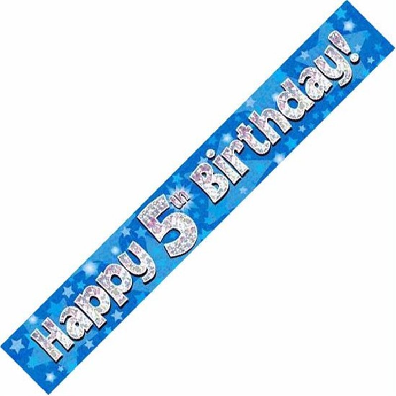9FT 5TH BIRTHDAY BLUE HOLOGRAPHIC BANNER