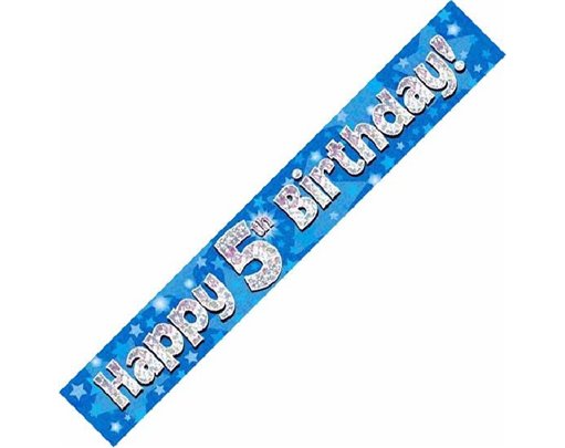 9FT 5TH BIRTHDAY BLUE HOLOGRAPHIC BANNER