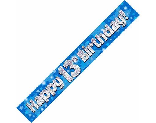 9FT 13TH BIRTHDAY BLUE HOLOGRAPHIC BANNER