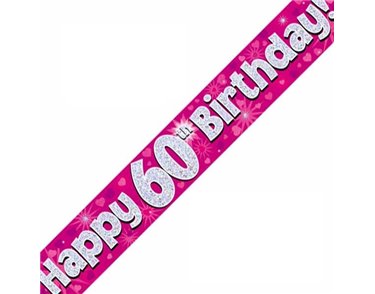 9FT 60TH BIRTHDAY PINK BANNER