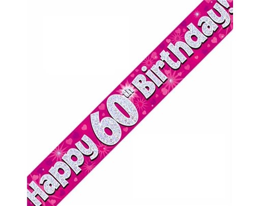 9FT 60TH BIRTHDAY PINK BANNER