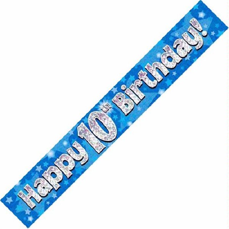 9FT 10TH BIRTHDAY BLUE HOLOGRAPHIC BANNER