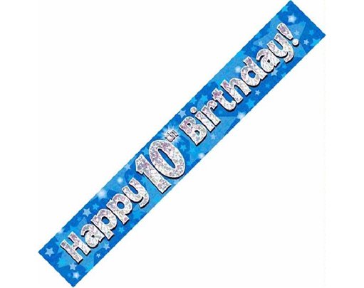 9FT 10TH BIRTHDAY BLUE HOLOGRAPHIC BANNER