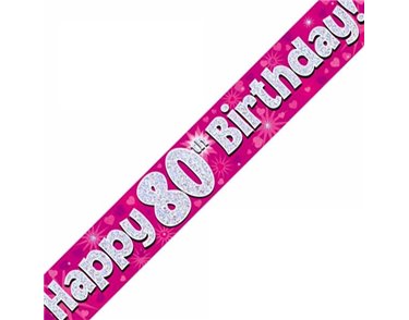 9FT 80TH BIRTHDAY PINK BANNER