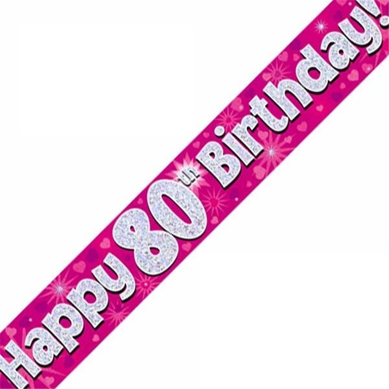 9FT 80TH BIRTHDAY PINK BANNER