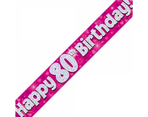 9FT 80TH BIRTHDAY PINK BANNER