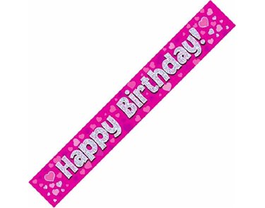 9FT PINK HOLO. HAPPY B/DAY BANNER