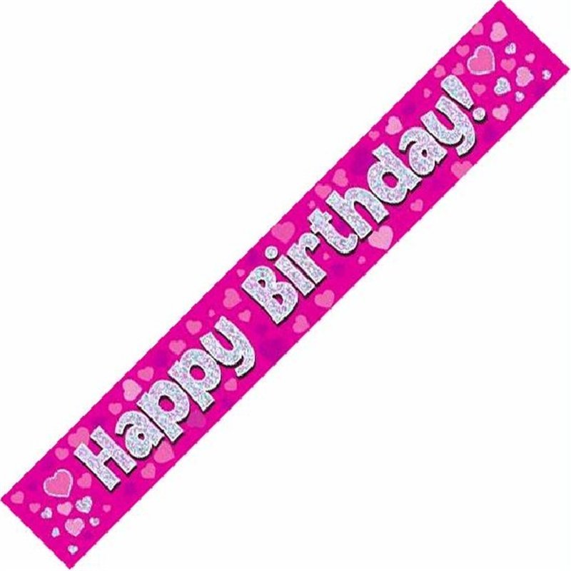 9FT PINK HOLO. HAPPY B/DAY BANNER