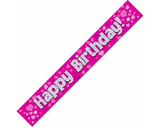 9FT PINK HOLO. HAPPY B/DAY BANNER