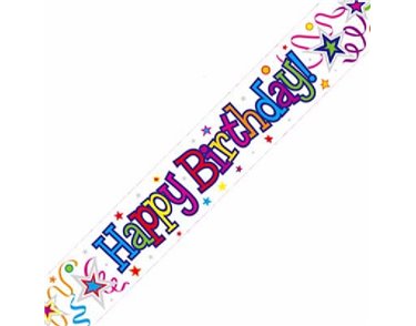 9FT B/DAY RIBBON & STARS BANNER
