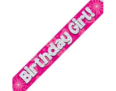 9FT B/DAY GIRL PINK HOLO BANNER