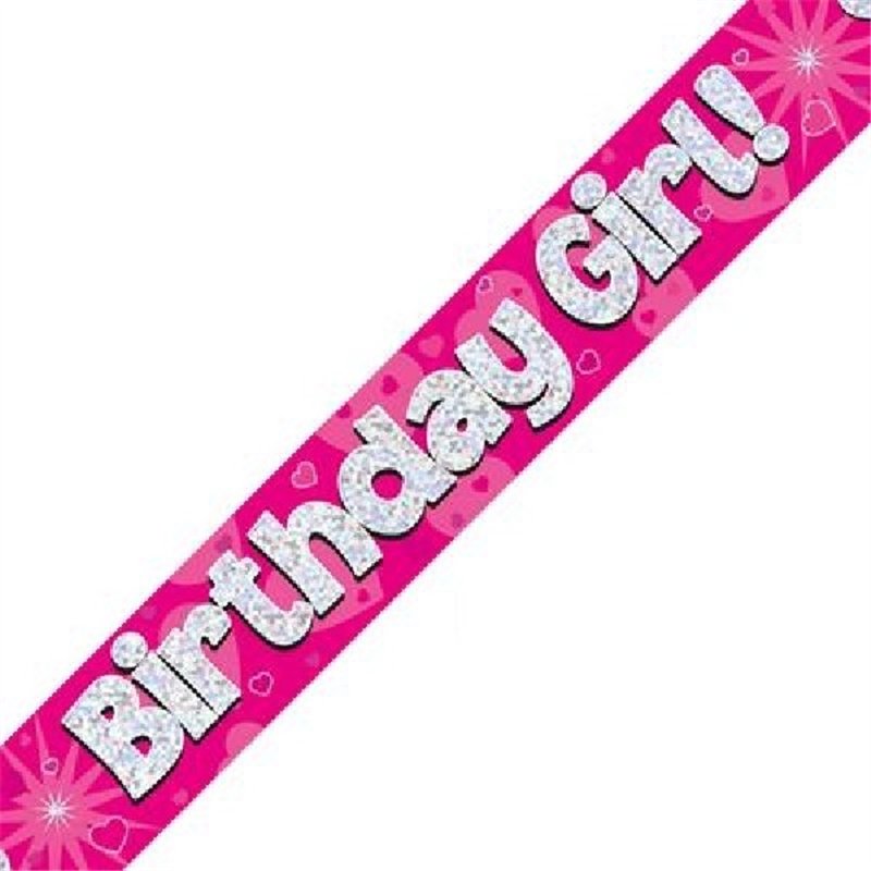 9FT B/DAY GIRL PINK HOLO BANNER