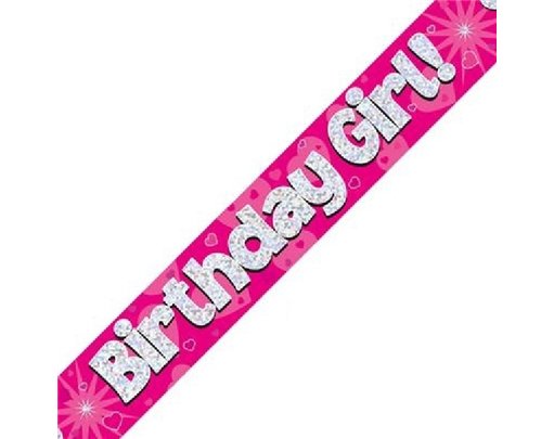 9FT B/DAY GIRL PINK HOLO BANNER