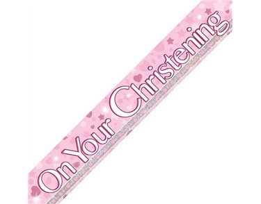 9FT PINK DOTS CHRISTENING BANNER