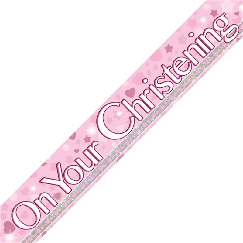 9FT PINK DOTS CHRISTENING BANNER