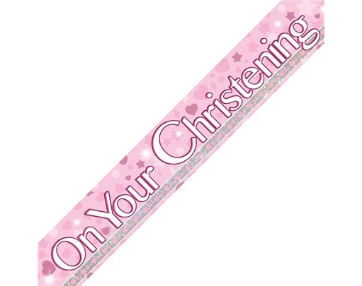 9FT PINK DOTS CHRISTENING BANNER