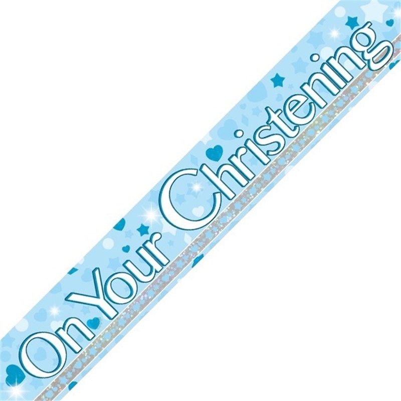 9FT BLUE DOTS CHRISTENING BANNER