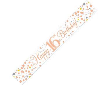 9FT WHITE & ROSE GOLD 16TH BANNER