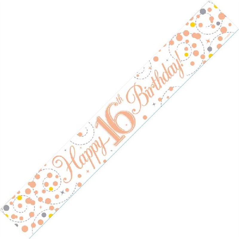 9FT WHITE & ROSE GOLD 16TH BANNER