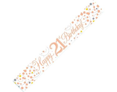9FT WHITE & ROSE GOLD 21ST BANNER